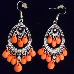 Fashion Earrings. Rhinestones and Acrylic. Silver-toned.